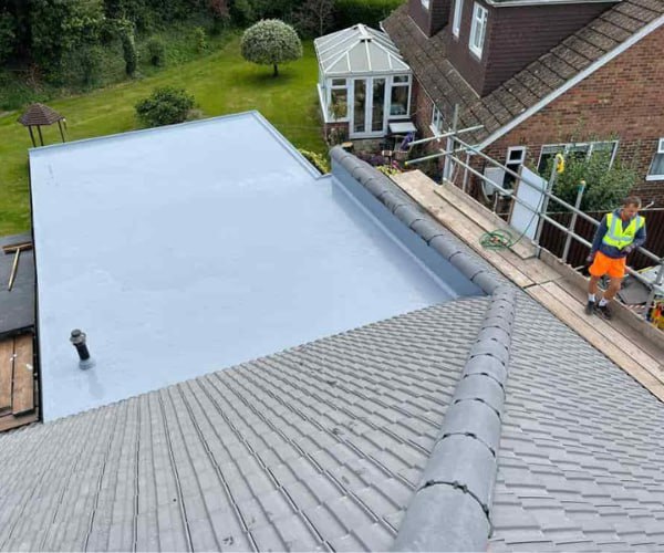 This is a photo of a newly installed hip roof, with a combined liquid covered flat roof. Work carried out by ATY Roofing Mexborough